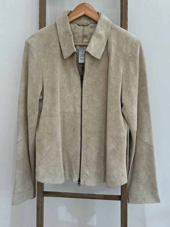 Together Jackets & Blazers - Together Y2K Beige Suede Leather Zip-Front Jacket Women’s Size 12 Boho Western